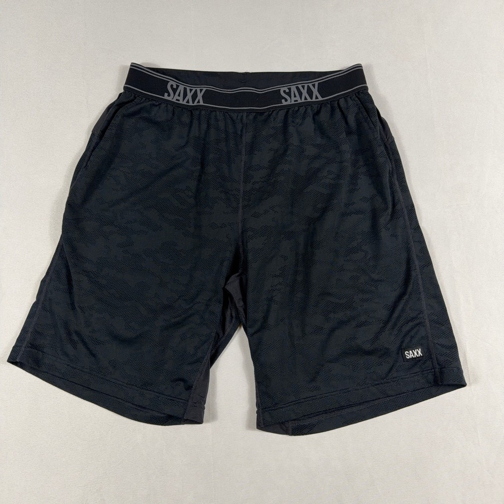 SAXX Kinetic Train Athletic Shorts Camo Mesh Performance Medium Black 8" Inseam